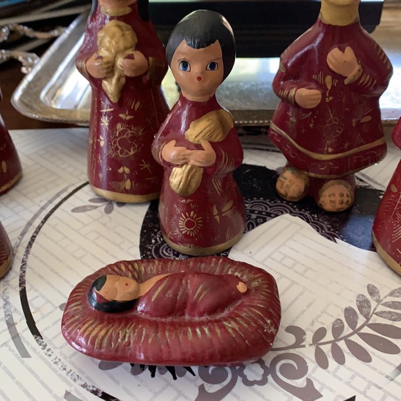 SET of 7 hand painted pottery nativity Mexico - Picture 2 of 7